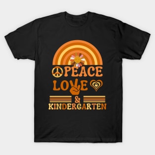 Peace, Love, & Kindergarten Groovy School Black T-Shirt